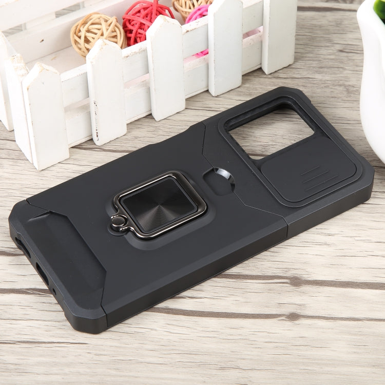 For Xiaomi Redmi Note 12 5G / Poco X5 Camera Shield Card Slot Phone Case with Ring Holder(Black) - free shipping - PMC TechLife - Order now!