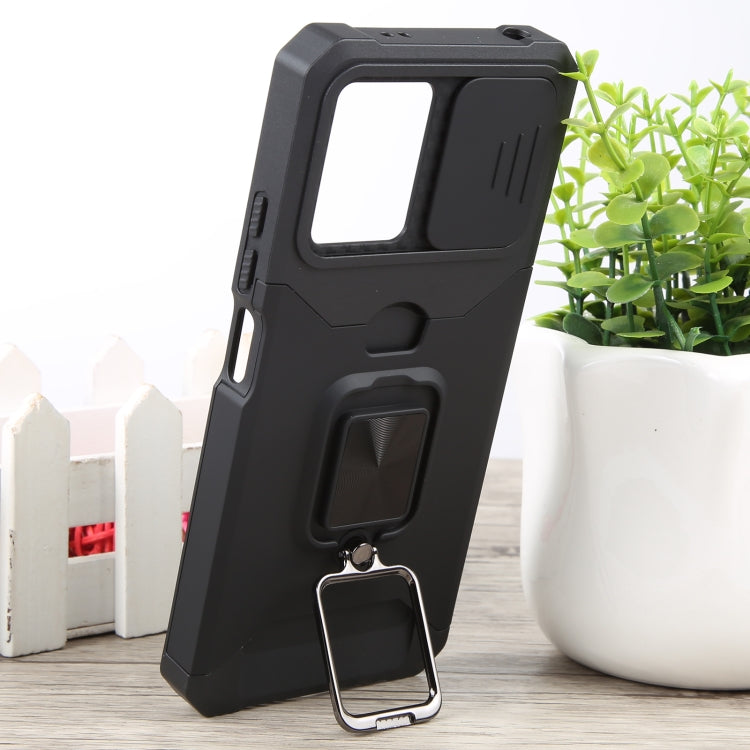 For Xiaomi Redmi Note 12 5G / Poco X5 Camera Shield Card Slot Phone Case with Ring Holder(Black) - free shipping - PMC TechLife - Order now!