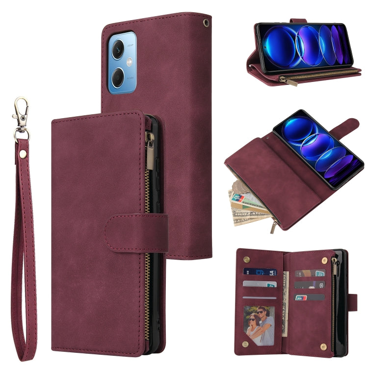 For Xiaomi Redmi Note 12 5G Global India / Poco X5 Multifunctional Multi-Card Wallet Phone Leather Case(Wine Red) - free shipping - PMC TechLife - Order now!