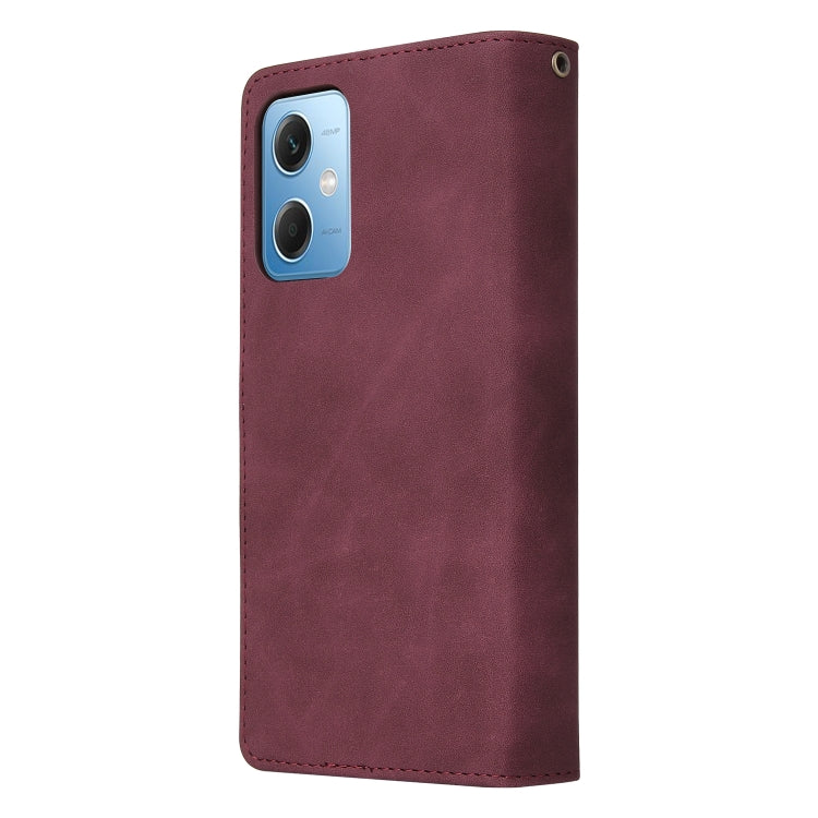 For Xiaomi Redmi Note 12 5G Global India / Poco X5 Multifunctional Multi-Card Wallet Phone Leather Case(Wine Red) - free shipping - PMC TechLife - Order now!