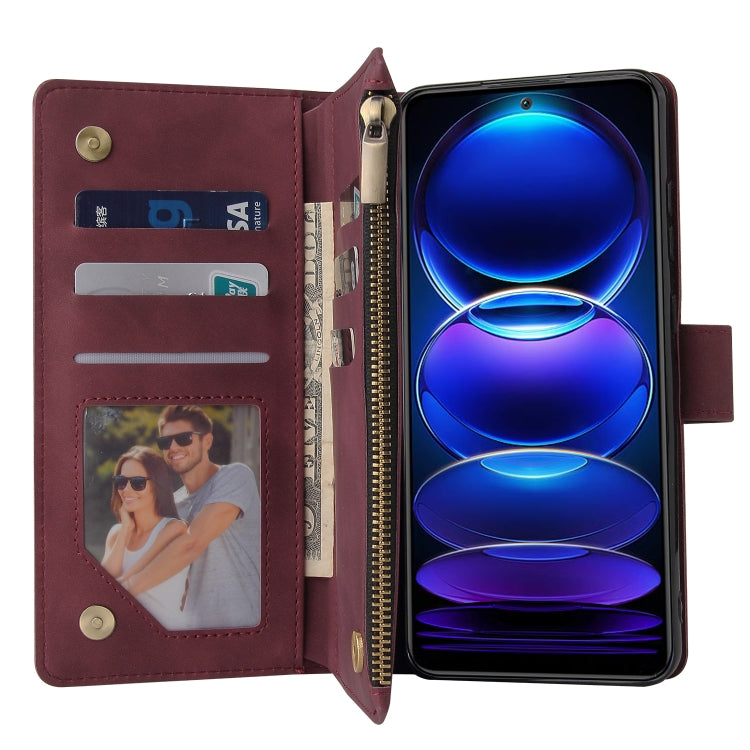For Xiaomi Redmi Note 12 5G Global India / Poco X5 Multifunctional Multi-Card Wallet Phone Leather Case(Wine Red) - free shipping - PMC TechLife - Order now!