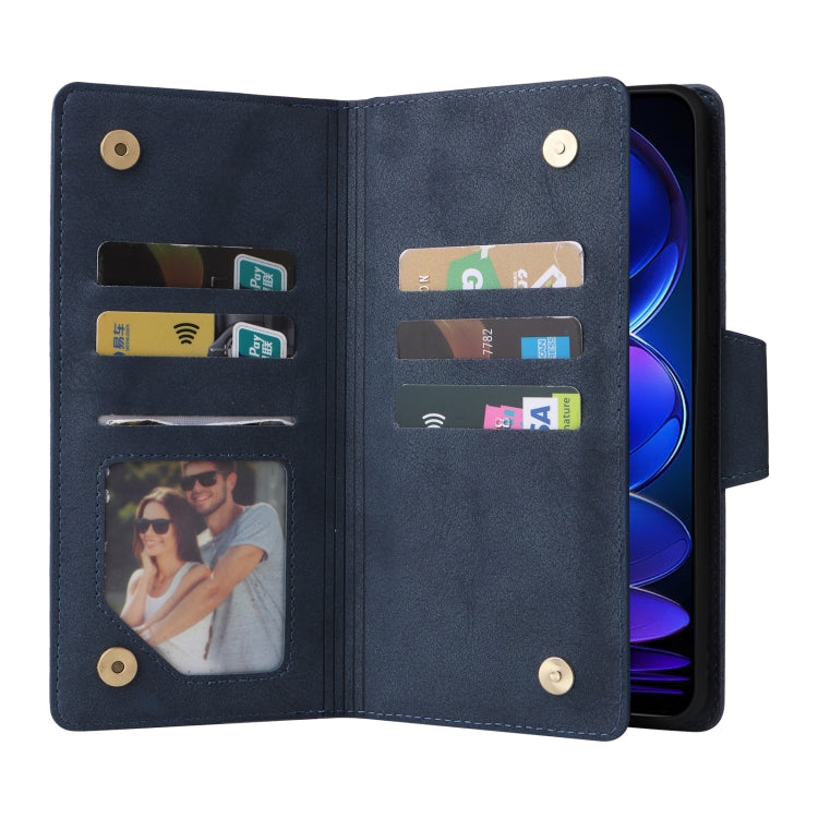 For Xiaomi Redmi Note 12 5G Global / Poco X5 Rivet Buckle 9 Cards Three Fold Leather Phone Case(Blue) - free shipping - PMC TechLife - Order now!