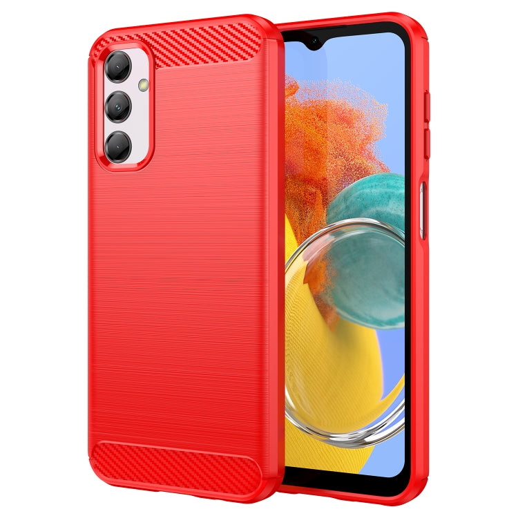 For Samsung Galaxy M14 5G Brushed Texture Carbon Fiber TPU Phone Case(Red) - free shipping - PMC TechLife - Order now!
