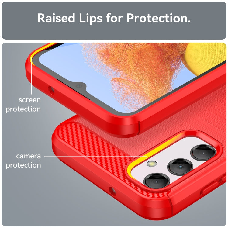 For Samsung Galaxy M14 5G Brushed Texture Carbon Fiber TPU Phone Case(Red) - free shipping - PMC TechLife - Order now!
