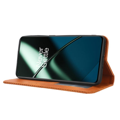 For OnePlus 11R / Ace 2 Magnetic Buckle Retro Texture Leather Phone Case(Brown) - OnePlus Cases by PMC Jewellery | Online Shopping South Africa | PMC Jewellery