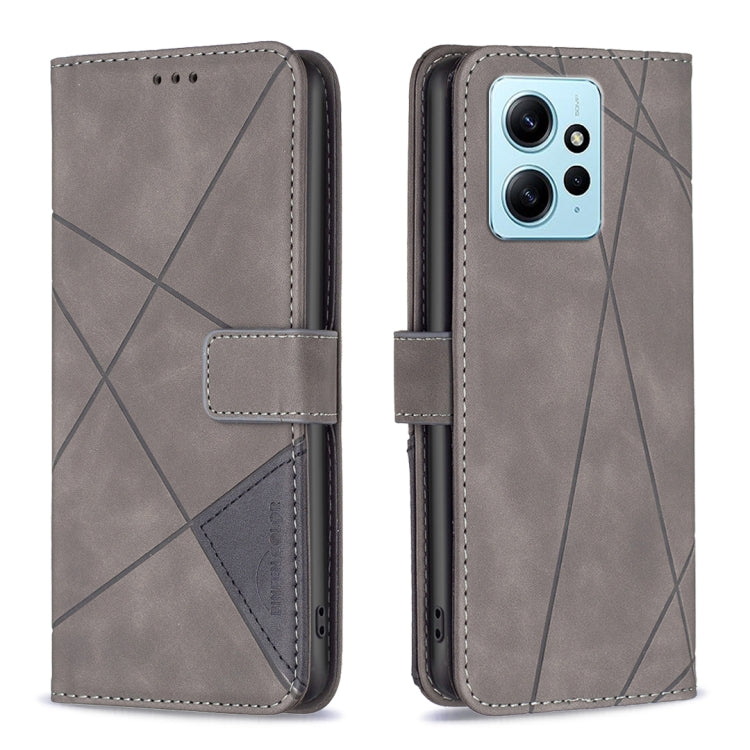 For Xiaomi Redmi Note 12 4G Global Magnetic Buckle Rhombus Texture Leather Phone Case(Grey) - free shipping - PMC TechLife - Order now!