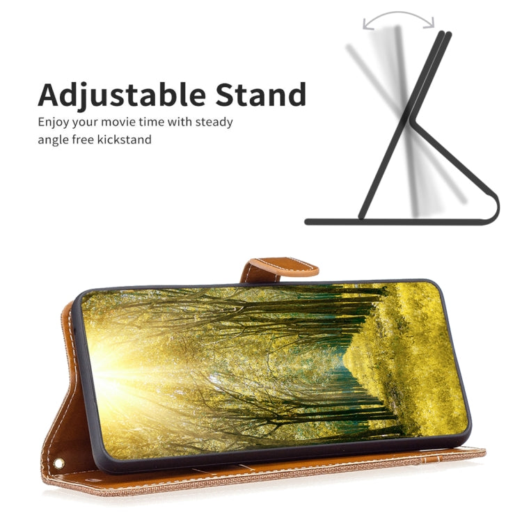 For Xiaomi Redmi Note 12 4G Global Color Block Denim Texture Leather Phone Case(Brown) - free shipping - PMC TechLife - Order now!