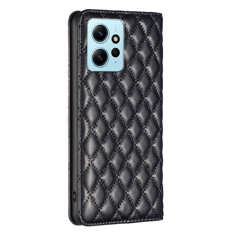 For Xiaomi Redmi Note 12 4G Global Diamond Lattice Magnetic Leather Flip Phone Case(Black) - free shipping - PMC TechLife - Order now!