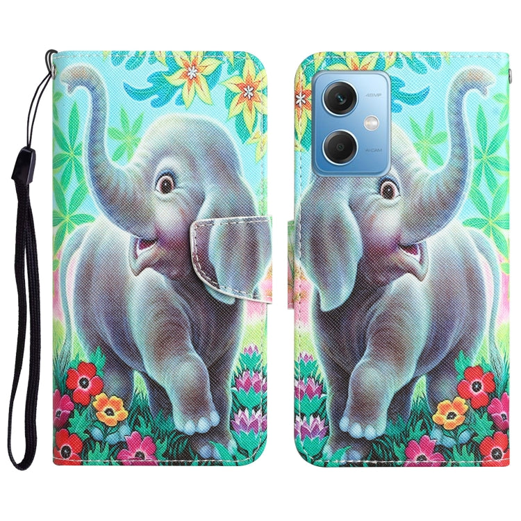 For Xiaomi Redmi Note 12 5G Global/Poco X5 Colored Drawing Leather Phone Case(Elephant) - free shipping - PMC TechLife - Order now!