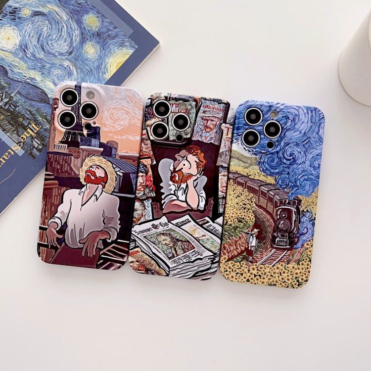 For iPhone 14 Pro Precise Hole Oil Painting Glossy PC Phone Case(Newspaper) - iPhone 14 Pro Cases by PMC Jewellery | Online Shopping South Africa | PMC Jewellery