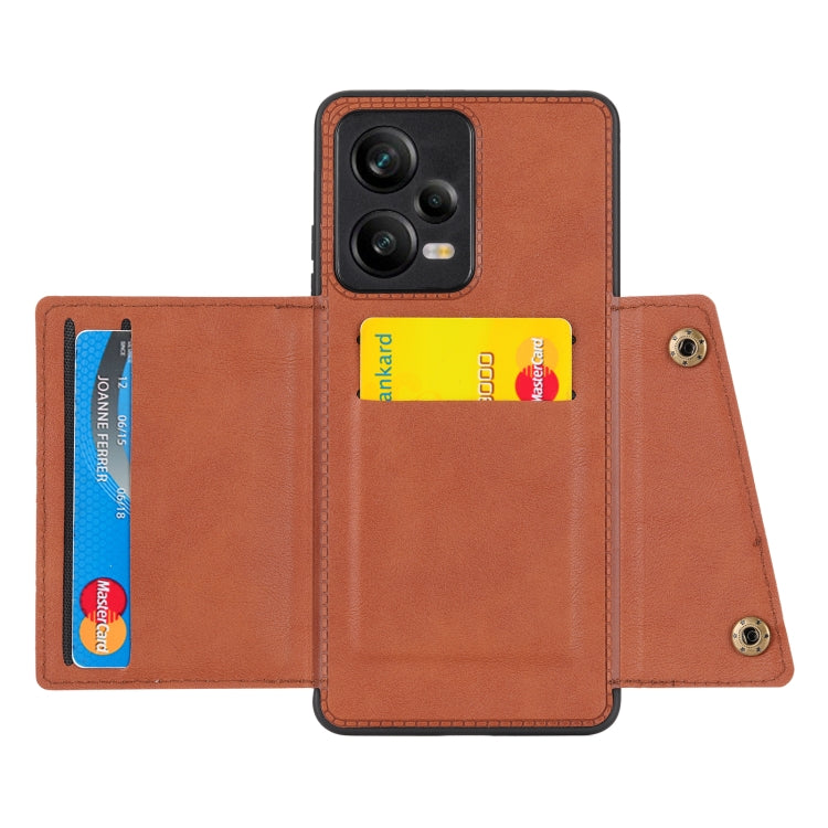 For Xiaomi Redmi Note 12 5G Global Double Buckle Magnetic Phone Case(Brown) - free shipping - PMC TechLife - Order now!