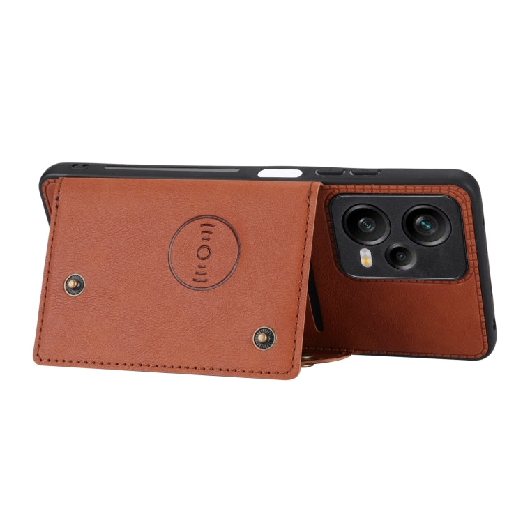 For Xiaomi Redmi Note 12 5G Global Double Buckle Magnetic Phone Case(Brown) - free shipping - PMC TechLife - Order now!