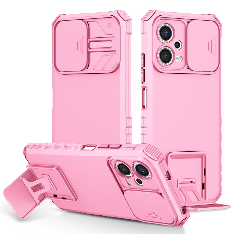 For Xiaomi Redmi Note 12 5G / Poco X5 Stereoscopic Holder Sliding Camshield Phone Case(Pink) - free shipping - PMC TechLife - Order now!