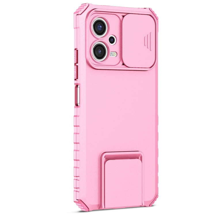 For Xiaomi Redmi Note 12 5G / Poco X5 Stereoscopic Holder Sliding Camshield Phone Case(Pink) - free shipping - PMC TechLife - Order now!