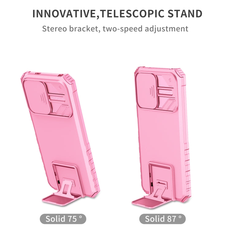 For Xiaomi Redmi Note 12 5G / Poco X5 Stereoscopic Holder Sliding Camshield Phone Case(Pink) - free shipping - PMC TechLife - Order now!