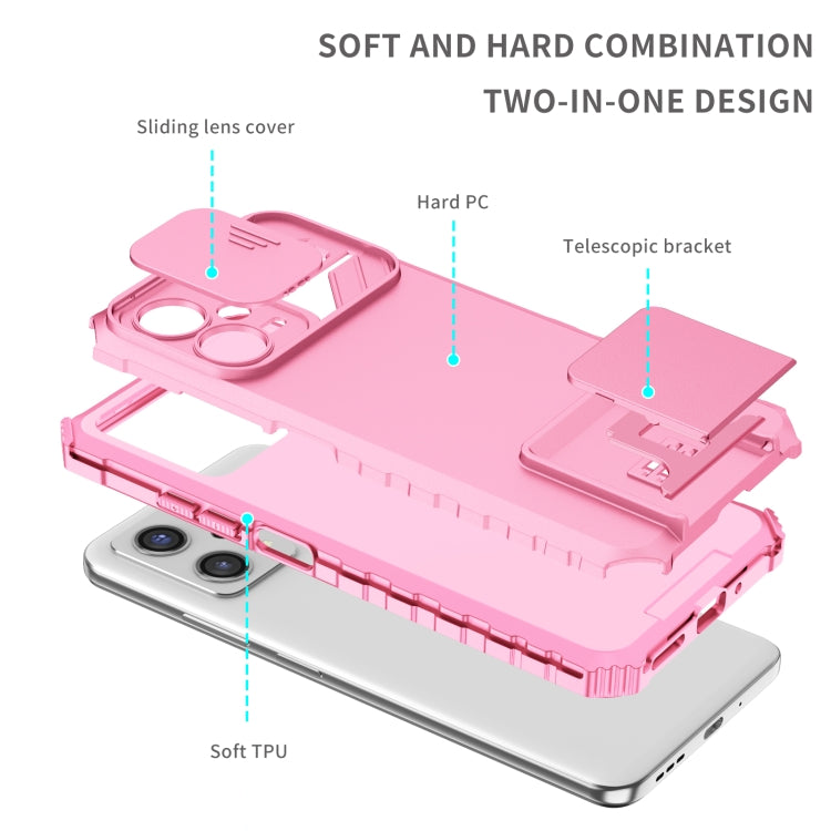 For Xiaomi Redmi Note 12 5G / Poco X5 Stereoscopic Holder Sliding Camshield Phone Case(Pink) - free shipping - PMC TechLife - Order now!