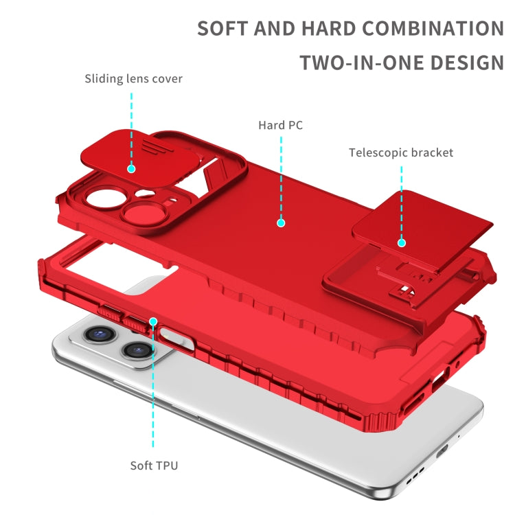 For Xiaomi Redmi Note 12 5G / Poco X5 Stereoscopic Holder Sliding Camshield Phone Case(Red) - free shipping - PMC TechLife - Order now!