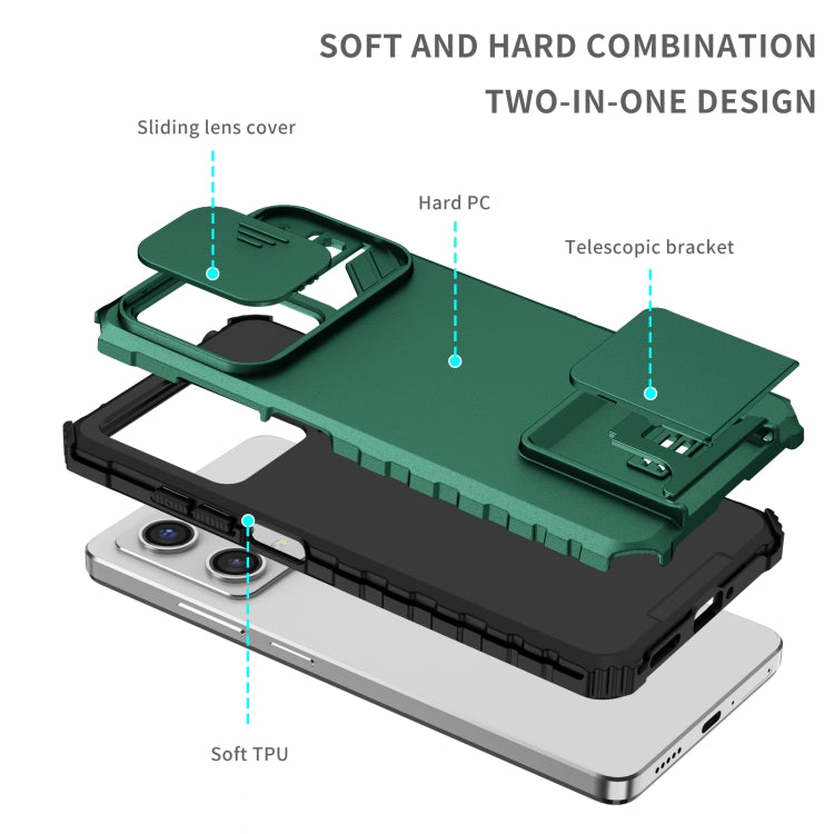For Xiaomi Redmi Note 12 Pro 5G / Poco X5 Pro Stereoscopic Holder Sliding Camshield Phone Case(Green) - free shipping - PMC TechLife - Order now!