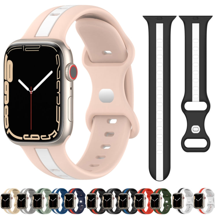 Nail Buckle Two-color Watch Band For Apple Watch Ultra 49mm / Series 8&7 45mm / SE 2&6&SE&5&4 44mm / 3&2&1 42mm(White Black) - Smart Wear by PMC Jewellery | Online Shopping South Africa | PMC Jewellery
