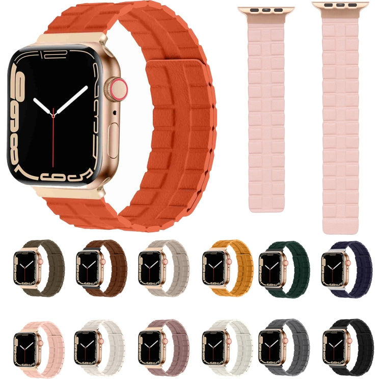 Square Two-section Leather Magnetic Watch Band For Apple Watch Ultra 49mm / Series 8&7 45mm / SE 2&6&SE&5&4 44mm / 3&2&1 42mm(Rose Pink) - Smart Wear by PMC Jewellery | Online Shopping South Africa | PMC Jewellery