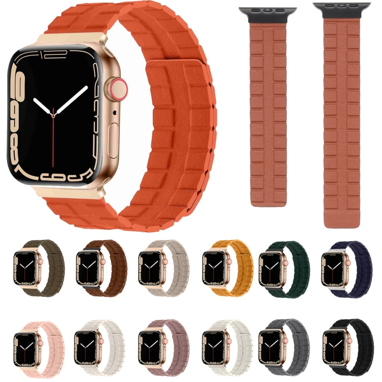 Square Two-section Leather Magnetic Watch Band For Apple Watch Series 8&7 41mm / SE 2&6&SE&5&4 40mm / 3&2&1 38mm(Fir Green) - Smart Wear by PMC Jewellery | Online Shopping South Africa | PMC Jewellery