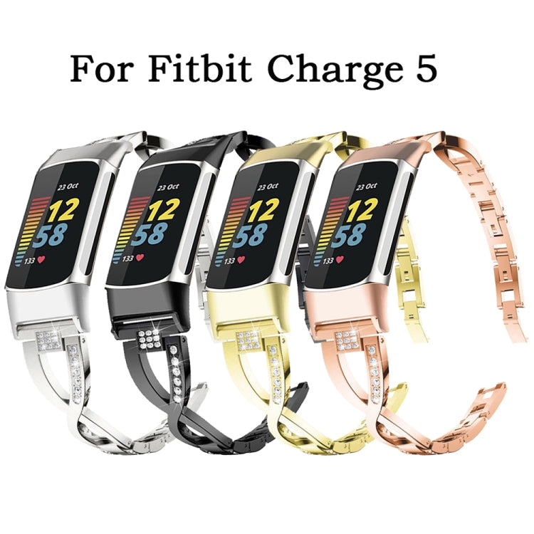 For Fitbit Charge 5 Diamond Metal Watch Band(Black) -  by PMC TechLife | Online Shopping South Africa | PMC TechLife