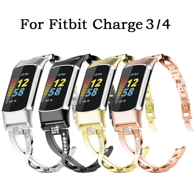 For Fitbit Charge 3 / 4 Diamond Metal Watch Band(Rose Gold) -  by PMC TechLife | Online Shopping South Africa | PMC TechLife