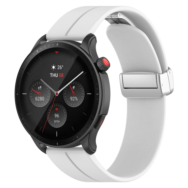 For Amazfit GTR 4 Magnetic Fold Clasp Silver Buckle Silicone Watch Band(White) -  by PMC TechLife | Online Shopping South Africa | PMC TechLife