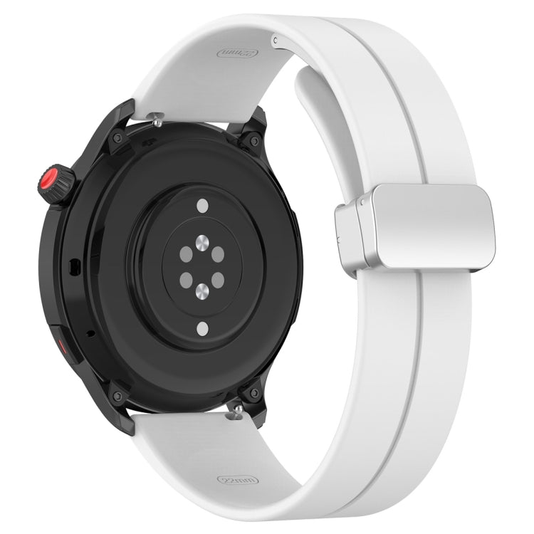 For Amazfit GTR 4 Magnetic Fold Clasp Silver Buckle Silicone Watch Band(White) -  by PMC TechLife | Online Shopping South Africa | PMC TechLife