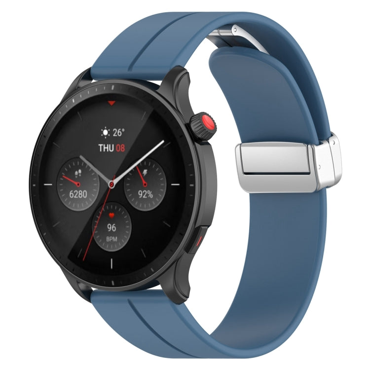 For Amazfit GTR 4 Magnetic Fold Clasp Silver Buckle Silicone Watch Band(Blue) -  by PMC TechLife | Online Shopping South Africa | PMC TechLife