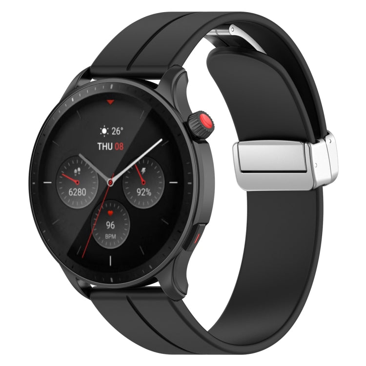 For Amazfit GTR 4 Magnetic Fold Clasp Silver Buckle Silicone Watch Band(Black) -  by PMC TechLife | Online Shopping South Africa | PMC TechLife