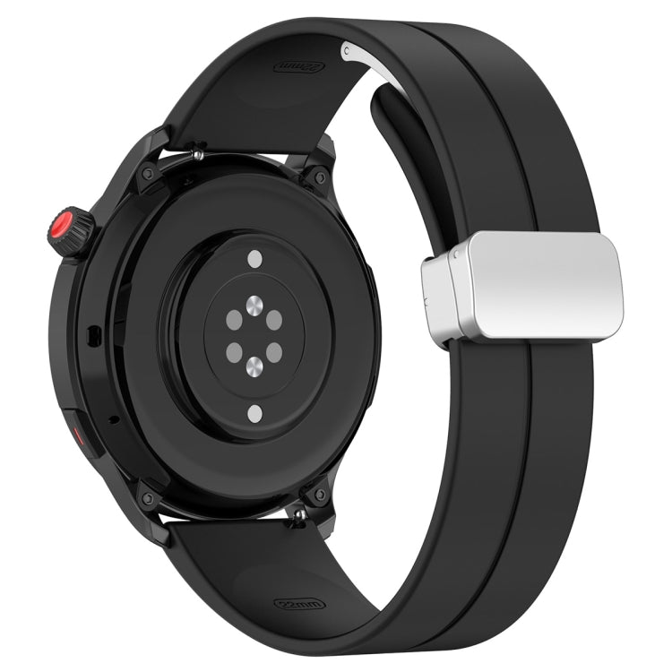 For Amazfit GTR 4 Magnetic Fold Clasp Silver Buckle Silicone Watch Band(Black) -  by PMC TechLife | Online Shopping South Africa | PMC TechLife