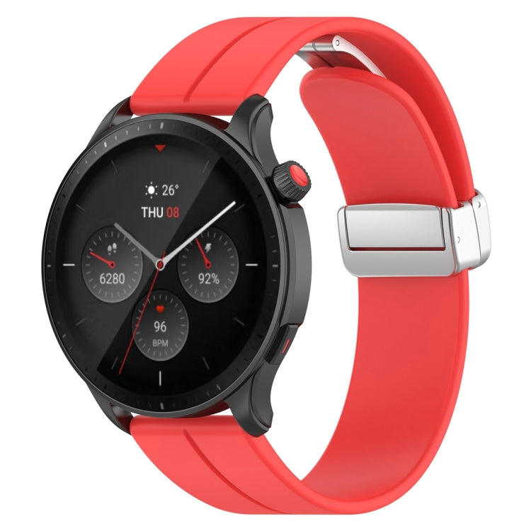 For Amazfit GTR 4 Magnetic Fold Clasp Silver Buckle Silicone Watch Band(Red) -  by PMC TechLife | Online Shopping South Africa | PMC TechLife