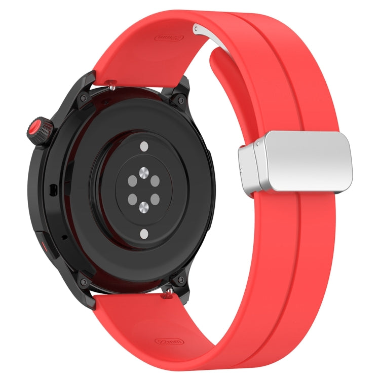 For Amazfit GTR 4 Magnetic Fold Clasp Silver Buckle Silicone Watch Band(Red) -  by PMC TechLife | Online Shopping South Africa | PMC TechLife