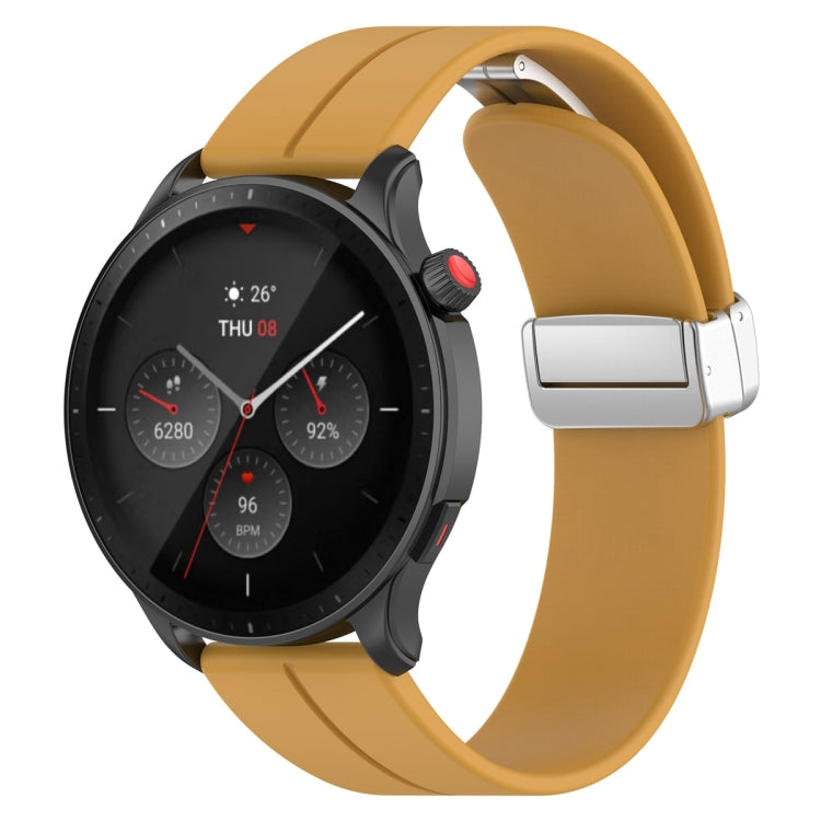For Amazfit GTR 4 Magnetic Fold Clasp Silver Buckle Silicone Watch Band(Yellow) -  by PMC TechLife | Online Shopping South Africa | PMC TechLife