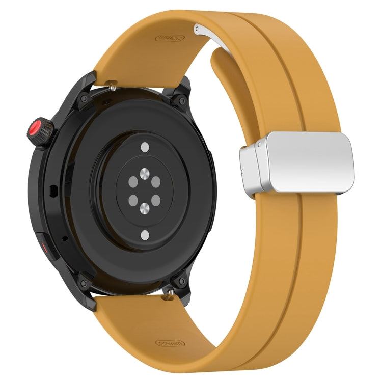For Amazfit GTR 4 Magnetic Fold Clasp Silver Buckle Silicone Watch Band(Yellow) -  by PMC TechLife | Online Shopping South Africa | PMC TechLife