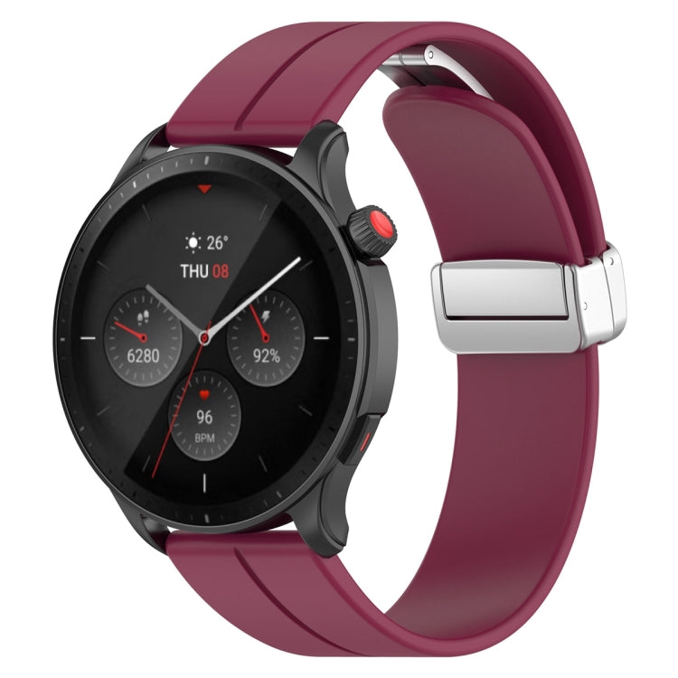 For Amazfit GTR 4 Magnetic Fold Clasp Silver Buckle Silicone Watch Band(Wine Red) -  by PMC TechLife | Online Shopping South Africa | PMC TechLife