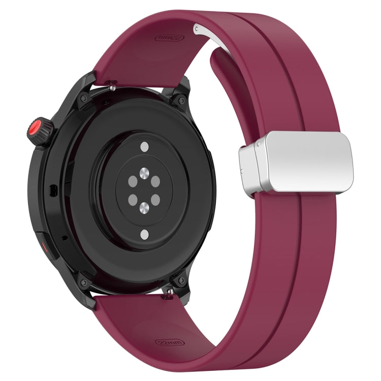 For Amazfit GTR 4 Magnetic Fold Clasp Silver Buckle Silicone Watch Band(Wine Red) -  by PMC TechLife | Online Shopping South Africa | PMC TechLife