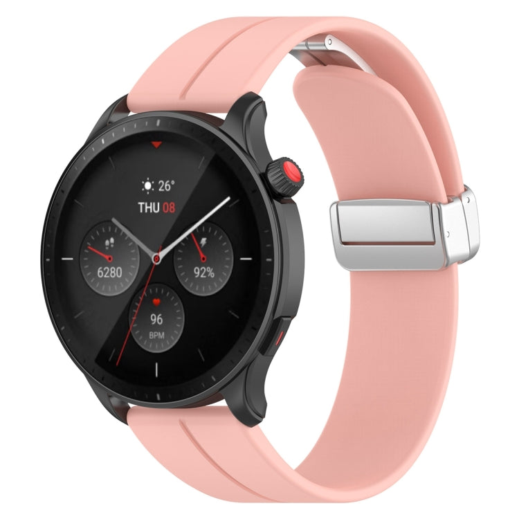 For Amazfit GTR 4 Magnetic Fold Clasp Silver Buckle Silicone Watch Band(Light Pink) -  by PMC TechLife | Online Shopping South Africa | PMC TechLife