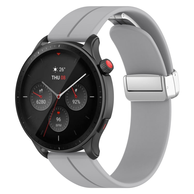 For Amazfit GTR 4 Magnetic Fold Clasp Silver Buckle Silicone Watch Band(Light Grey) -  by PMC TechLife | Online Shopping South Africa | PMC TechLife
