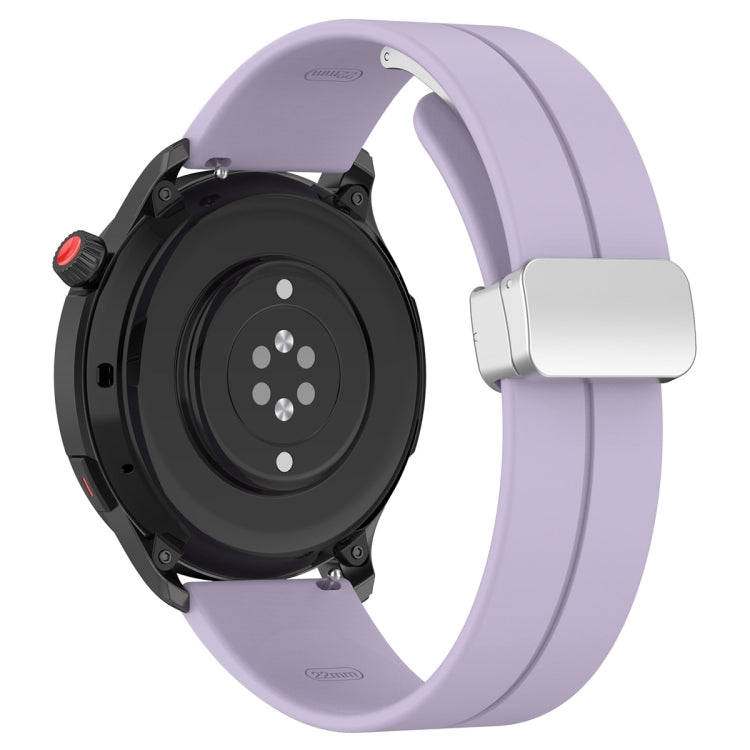 For Amazfit GTR 4 Magnetic Fold Clasp Silver Buckle Silicone Watch Band(Light Purple) - Smart Wear by PMC TechLife | Online Shopping South Africa | PMC TechLife