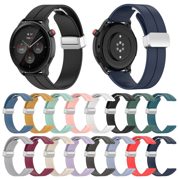 For Amazfit GTR 4 Magnetic Fold Clasp Silver Buckle Silicone Watch Band(Wine Red) -  by PMC TechLife | Online Shopping South Africa | PMC TechLife