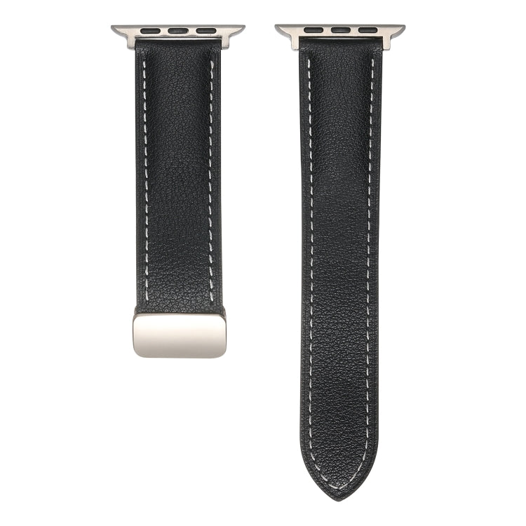 Folding Buckle Genuine Leather Watch Band For Apple Watch Series 8&7 41mm / SE 2&6&SE&5&4 40mm / 3&2&1 38mm(Black) - Smart Wear by PMC Jewellery | Online Shopping South Africa | PMC Jewellery