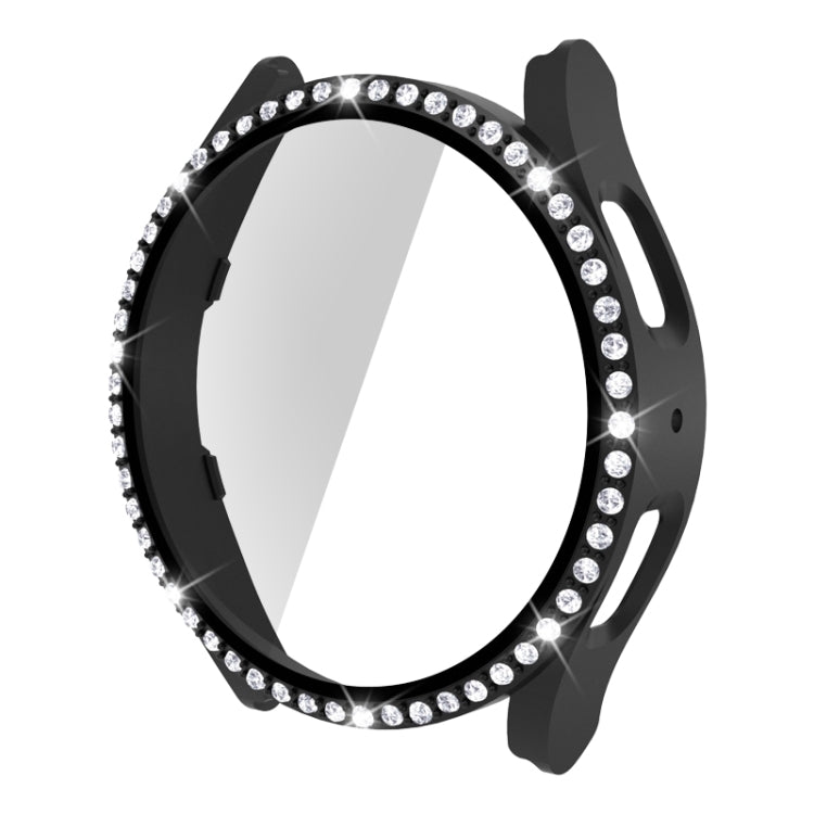 For Samsung Galaxy Watch5 44mm Single Row Diamond PC + Tempered Glass Watch Case(Black) -  by PMC TechLife | Online Shopping South Africa | PMC TechLife