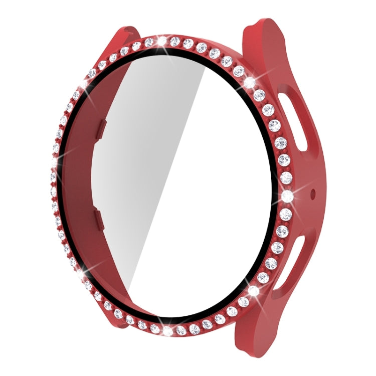 For Samsung Galaxy Watch5 44mm Single Row Diamond PC + Tempered Glass Watch Case(Red) -  by PMC TechLife | Online Shopping South Africa | PMC TechLife