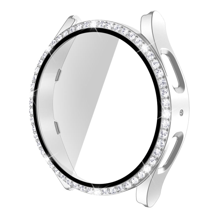 For Samsung Galaxy Watch5 44mm Single Row Diamond PC + Tempered Glass Watch Case(Silver) -  by PMC TechLife | Online Shopping South Africa | PMC TechLife