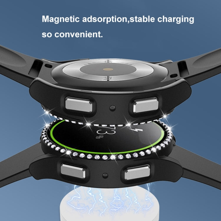For Samsung Galaxy Watch5 44mm Single Row Diamond PC + Tempered Glass Watch Case(Black) -  by PMC TechLife | Online Shopping South Africa | PMC TechLife