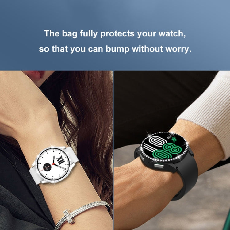 For Samsung Galaxy Watch5 44mm Single Row Diamond PC + Tempered Glass Watch Case(Silver) -  by PMC TechLife | Online Shopping South Africa | PMC TechLife