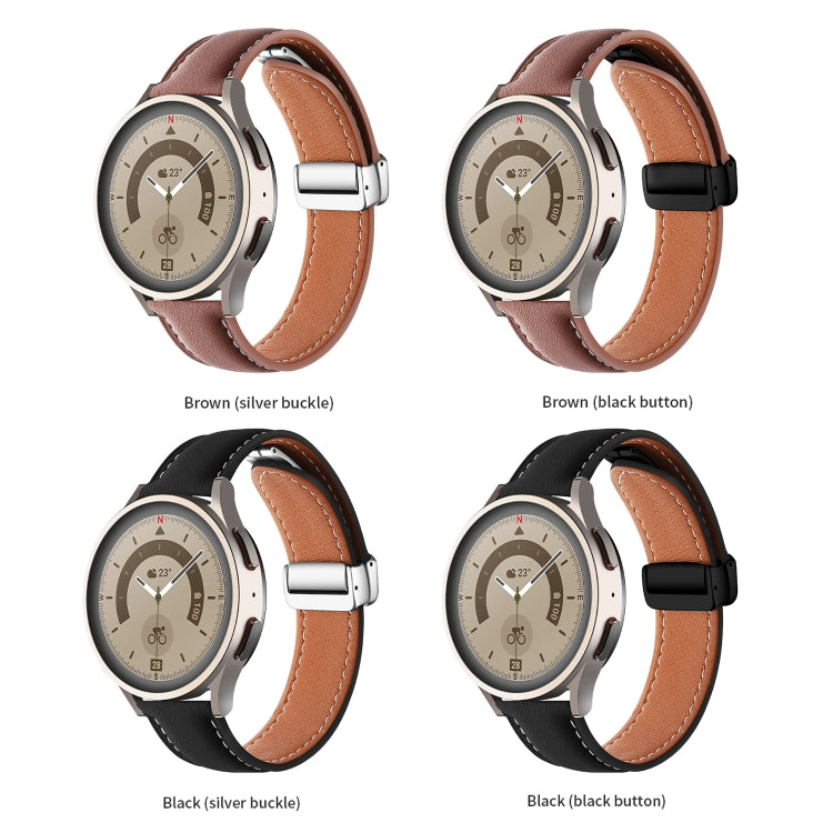 22mm Folding Buckle Plain Weave Genuine Leather Watch Band(Black+Silver) - Smart Wear by PMC TechLife | Online Shopping South Africa | PMC TechLife