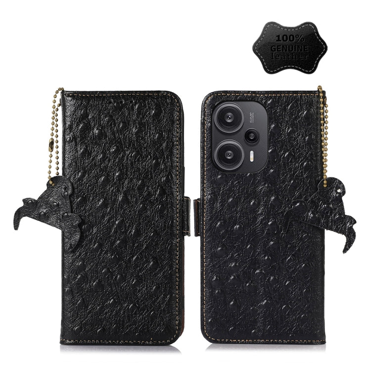 For Xiaomi Redmi Note 12 Turbo Ostrich Pattern Genuine Leather RFID Phone Case(Black) - Xiaomi Cases by PMC TechLife | Online Shopping South Africa | PMC TechLife